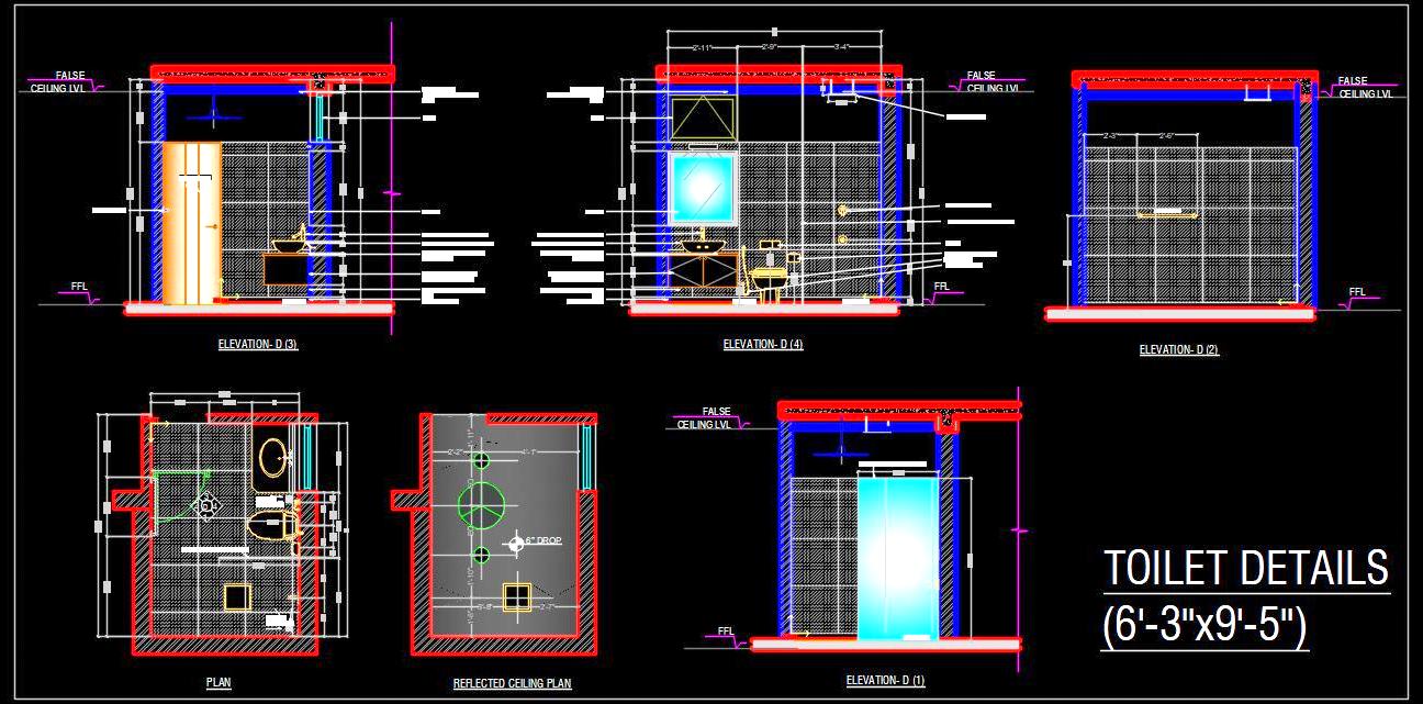 Modern Toilet Layout (6' x 9'-6')- AutoCAD Drawing